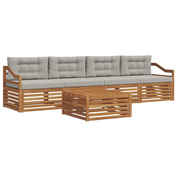 vidaXL Āra dīvānu komplekts ar spilvenu 5 pcs Dabīgs un gai&scaron;i pelēks