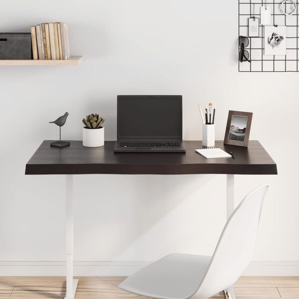 vidaXL galda virsma, tum&scaron;i brūna, 100x40x(2-4) cm, ozola masīvkoks