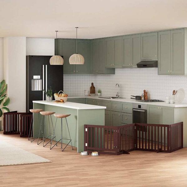 vidaXL suņu vārti ar durvīm, salokāmi, 12 paneļi, 960 cm, papeles koks