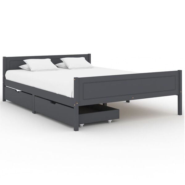 vidaXL gultas rāmis ar 2 atvilktnēm, tum&scaron;i pelēks, priede, 160x200 cm
