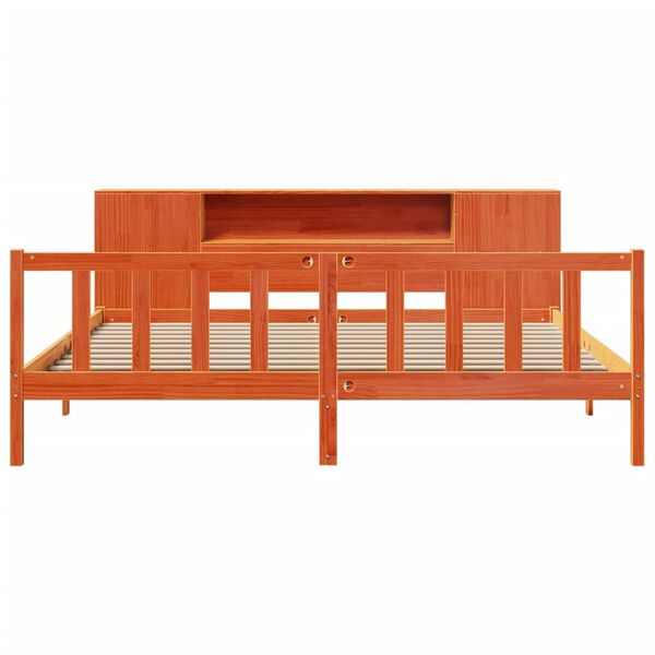 vidaXL gulta ar grāmatu plauktu, bez matrača, 200x200 cm, priedes koks