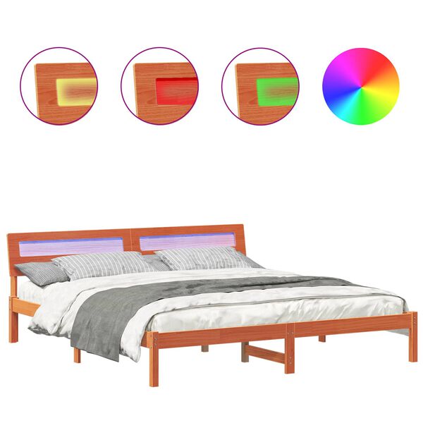 vidaXL Gultas rāmis Brūna 200 x 200 cm Ciets priedes koks