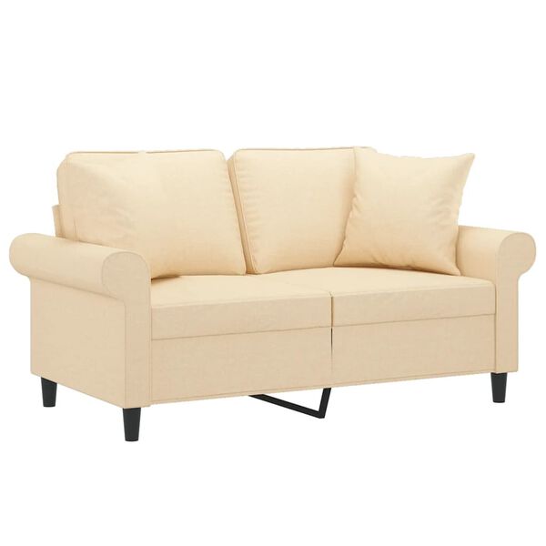 vidaXL divvietīgs dīvāns ar spilveniem, krēmkrāsas, 120 cm, audums