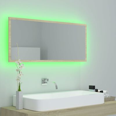 vidaXL vannasistabas spogulis, LED, ozolkoka krāsā, 100x8,5x37, akrils