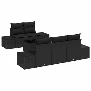 vidaXL Dārza dīvānu komplekts ar spilvenu 6 pcs Melna poliratāns