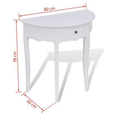 vidaXL konsoles galdiņš ar atvilktni, pusapļa forma, balts