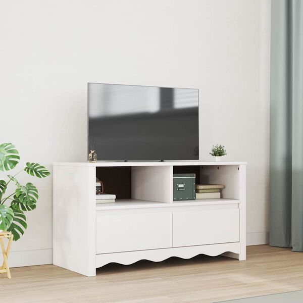 vidaXL TV skapītis Drammen Balts 99 x 43 x 55 cm Priedes masīvkoks