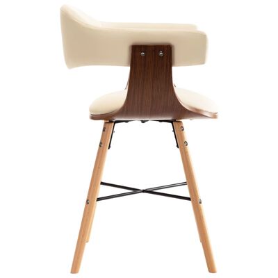 vidaXL virtuves krēsli, 2 gab., liekts koks, krēmkrāsas mākslīgā āda