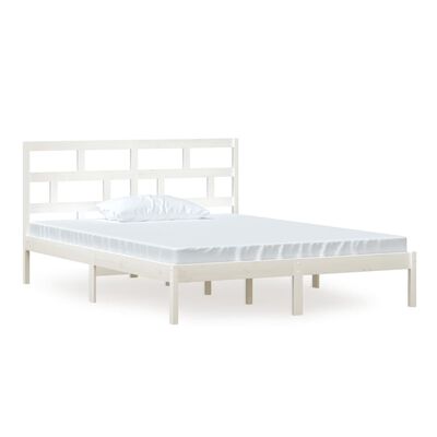 vidaXL gultas rāmis, balts, 150x200 cm, King izmērs, masīvkoks