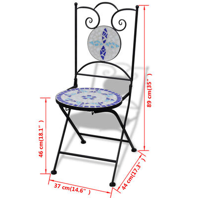 vidaXL saliekami bistro krēsli, 2 gab., keramika, zili un balti