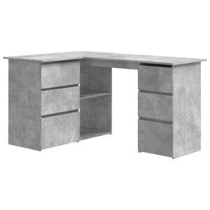 vidaXL stūra rakstāmgalds, betonpelēks, 145x100x76cm inženierijas koks