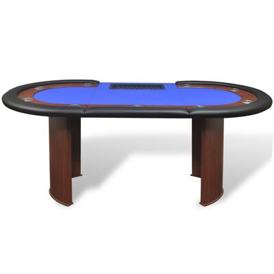 vidaXL pokera galds 10 personām ar vietu dīlerim, žetonu paplāte, zils