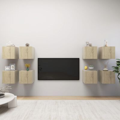 vidaXL sienas TV skapīši, 8 gab., ozolkoka krāsa, 30,5x30x30 cm