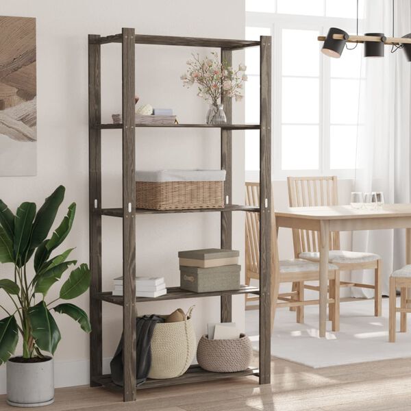 vidaXL 5-līmeņu glabā&scaron;anas plaukts, pelēka, 80x38x170 cm, priedes koks