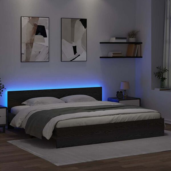 vidaXL Gultas rāmis Melns ozolkoks 180 x 200 cm Inženierijas koks