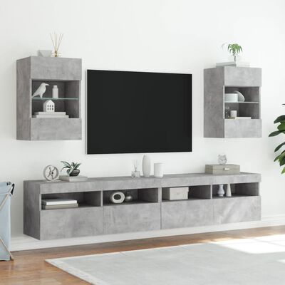 vidaXL TV galdiņi ar LED lampiņām, betona pelēki, 40x30x60,5 cm