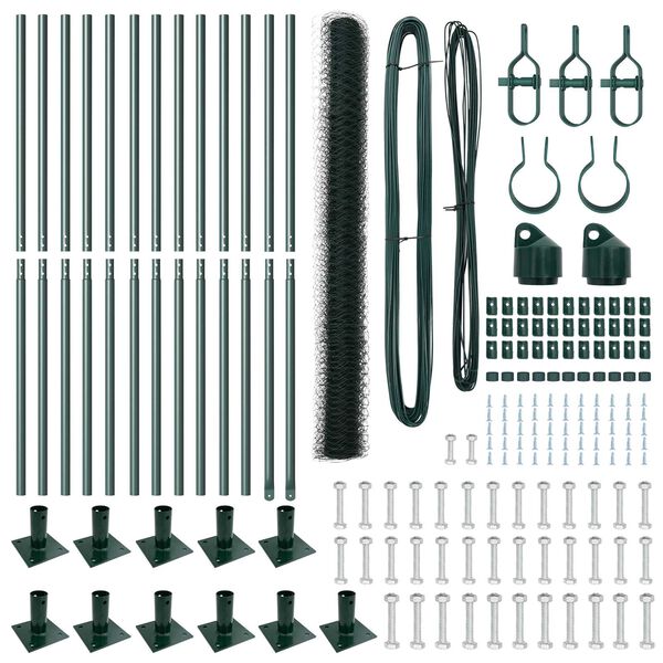 vidaXL Žogs ar stabiem. Zaļa 1.6 x 25 m PVC pārklāts tērauds