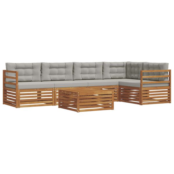 vidaXL Āra dīvānu komplekts ar spilvenu 6 pcs Dabīgs un gai&scaron;i pelēks