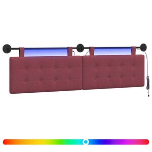 vidaXL Piekaramais gultas galvgalis Ar LED gaismu Vīna sarkans Audums