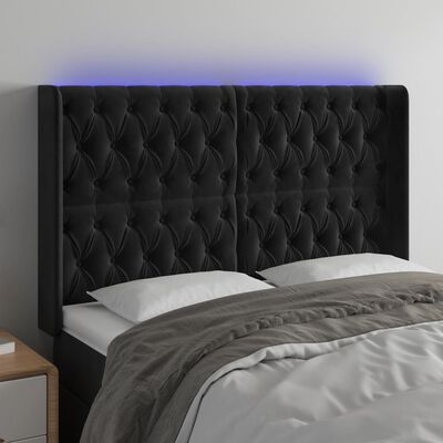 vidaXL gultas galvgalis ar LED, 163x16x118/128 cm, melns samts