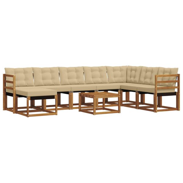 vidaXL Āra dīvānu komplekts ar spilvenu 9 pcs Dabisks un bē&scaron;s