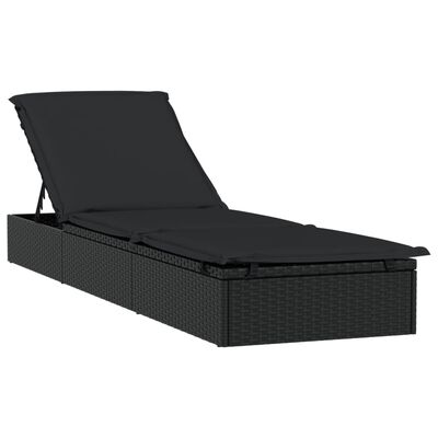 vidaXL sauļošanās gulta, apaļš jumts, 211x57x140 cm, melns PE pinums