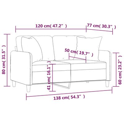 vidaXL divvietīgs dīvāns ar spilveniem, krēmkrāsas, 120 cm, audums