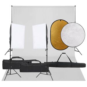 vidaXL fotostudijas komplekts &ndash; gaismas, fons, reflektors