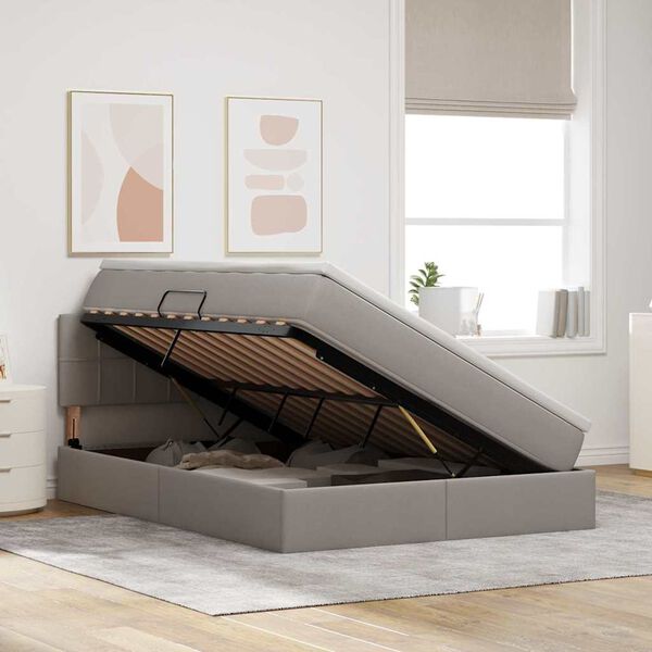 vidaXL Gulta ar uzglabā&scaron;anas vietu un matraci Pelēkbrūna 140 x 190 cm