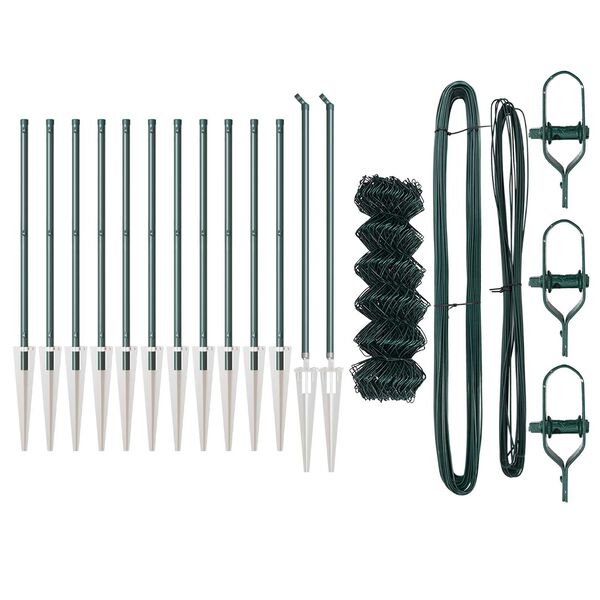 vidaXL Ķēdes žogs ar stabiem Zaļa 0.8 x 25 m Tērauds