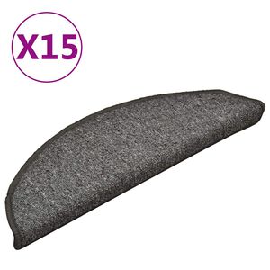 vidaXL kāpņu paklājiņi, 15 gab., 56x17x3 cm, pelēki un melni, pusapaļi