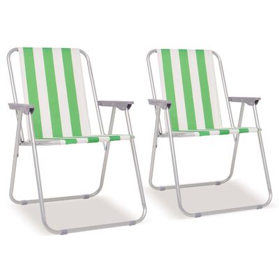 vidaXL kempinga krēsli, 2 gab., saliekami, zaļš ar baltu, tērauds