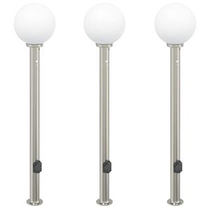 vidaXL stabveida gaismekļi ar sensoru un kontaktligzdu, 3 gab., 120 cm, nerūsējo&scaron;ais tērauds, IP44