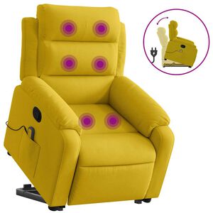 vidaXL masāžas krēsls, paceļams, atgāžams, dzeltens samts