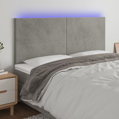 vidaXL gultas galvgalis ar LED, 200x5x118/128 cm, gaiši pelēks samts