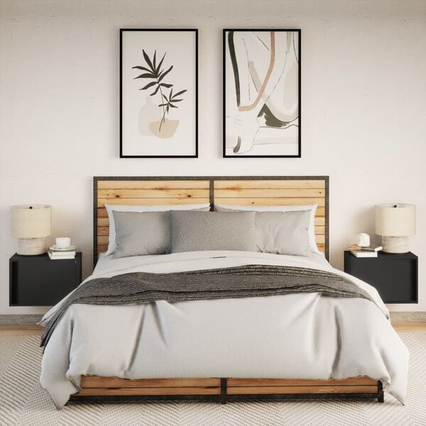 vidaXL sienas naktsskapīši ar LED apgaismojumu, 2 gab., melni