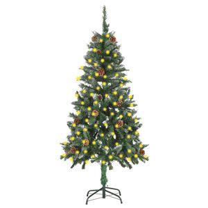 vidaXL izgaismota mākslīgā Ziemassvētku egle ar čiekuriem, 150 cm