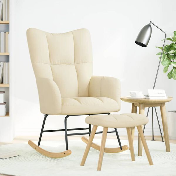 vidaXL &scaron;ūpuļkrēsls ar kājsoliņu, krēmkrāsas audums