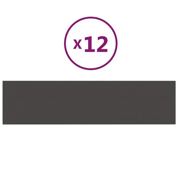 vidaXL sienas paneļi, 12 gab., tum&scaron;i pelēki, 60x15 cm, audums, 1,08 m&sup2;