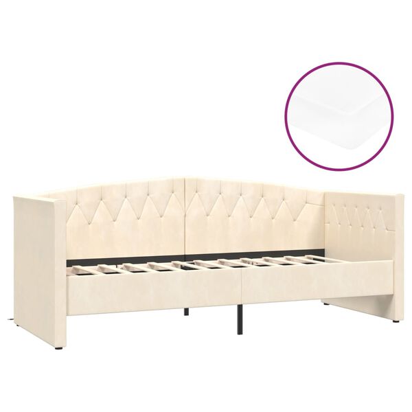 vidaXL dīvāngulta ar matraci, USB, krēmkrāsas samts, 90x200 cm