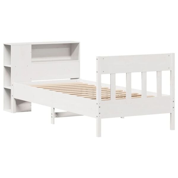 vidaXL gulta ar grāmatu plauktu, bez matrača, 100x200 cm, priedes koks