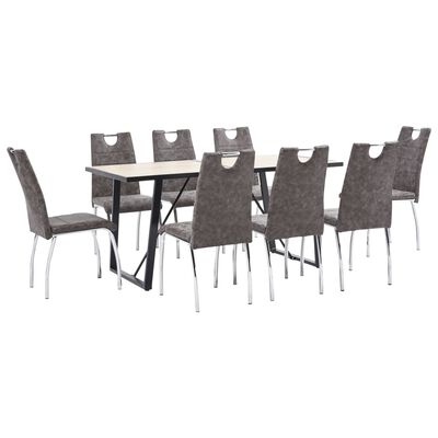 vidaXL virtuves galds un 8 krēsli, brūna mākslīgā āda