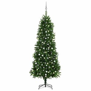 vidaXL izgaismota Ziemassvētku egle ar rotājumiem, zaļa, 240 cm