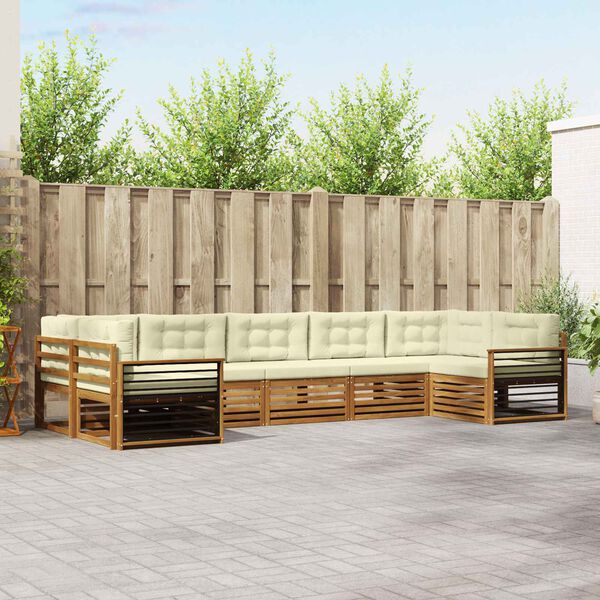 vidaXL Dīvāna komplekti 7 pcs Dabisks un krējuma Cietā akācijas koks