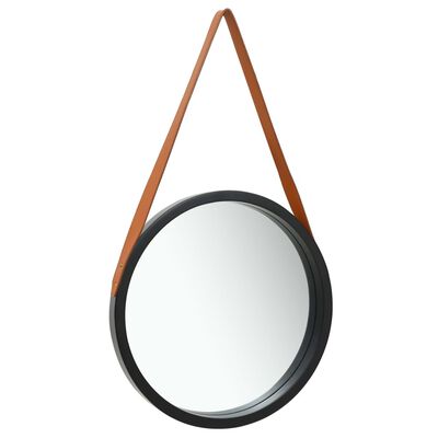 vidaXL sienas spogulis ar siksnu, 50 cm, melns