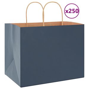 vidaXL papīra maisiņi 250 gab. ar rokturiem, zili, 32x22x24 cm