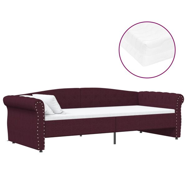 vidaXL dīvāngulta ar matraci, USB, violets audums, 90x200 cm