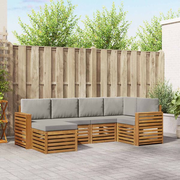 vidaXL Stūru dīvānu komplekts ar spilvenu 6 pcs Dabīgs un gai&scaron;i pelēks