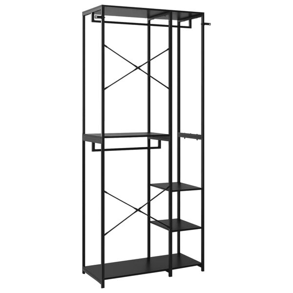 vidaXL drēbju plaukts, melns, 90x40x213 cm, metāls, skaidu plāksne