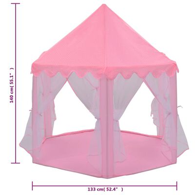 vidaXL princešu rotaļu telts ar 250 bumbiņām, rozā, 133x140 cm